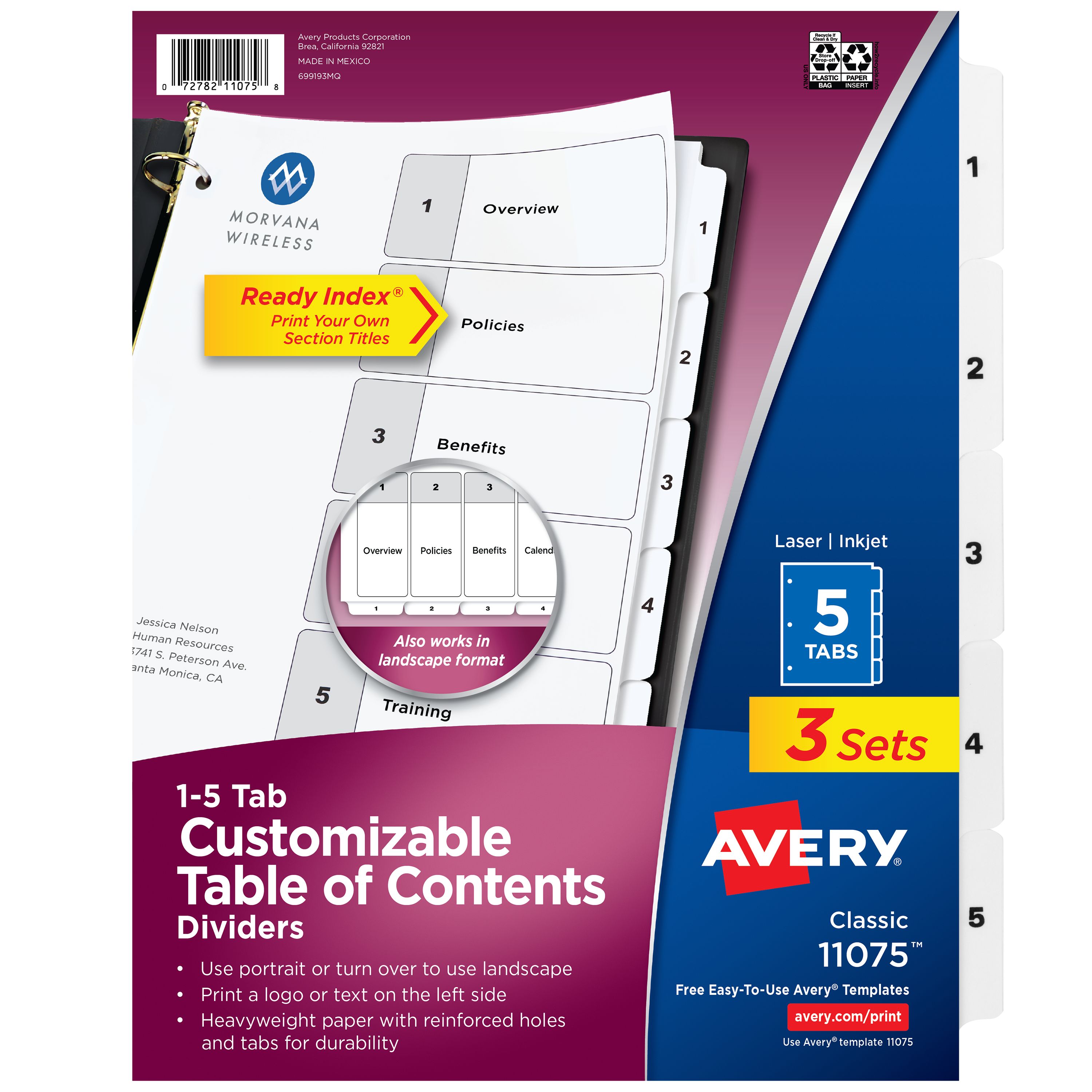 Ready Index Dividers, 5 Tab Sets, 3 Sets 11075 | Avery